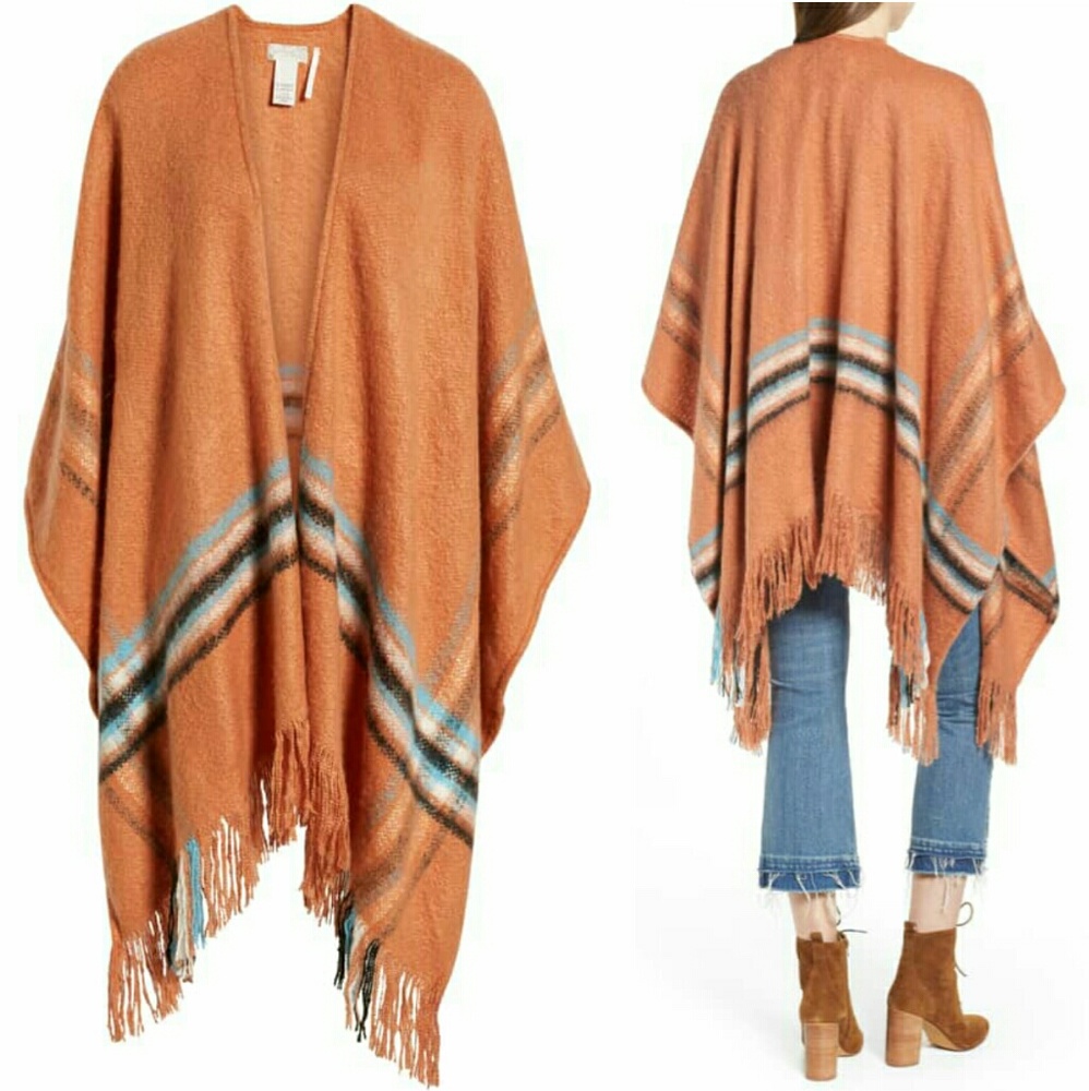 New free people wren plaid blanket wrap rust OS FP - Picture 4 of 7